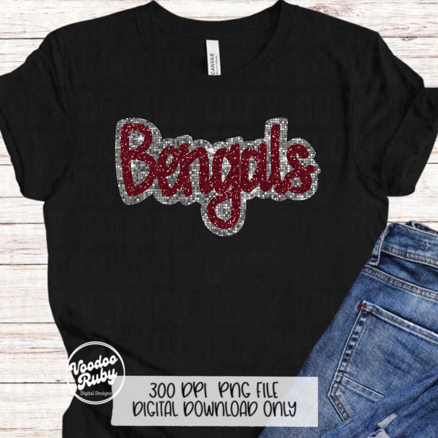 Bengals PNG Design Sequins Glitter Hand Drawn Digital Download Faux Sequins Patch PNG Printable Clip Art Faux Appliqué Bengals Football DTF