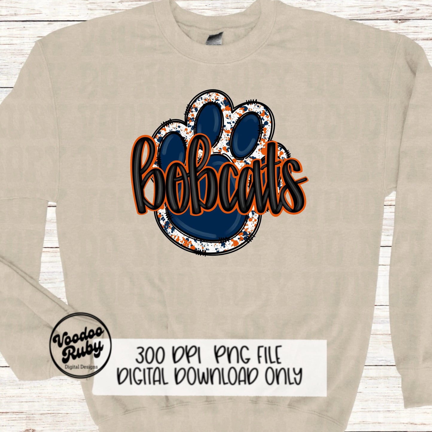 Bobcats PNG Design Blue Orange Bobcats Hand Drawn Digital Download Sublimation Football PNG Bobcats Paw Print Bobcats DTF Printable Clip Art