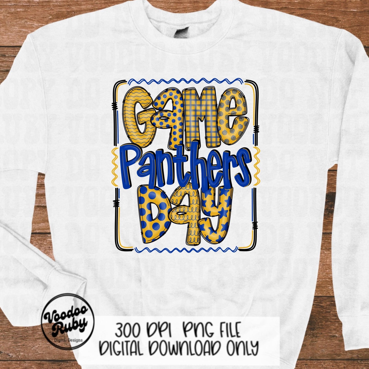 Panthers PNG Design Hand Drawn Digital Download Sublimation Game Day PNG Blue Gold Panthers Game Day Doodle Letters Football DTF Printable
