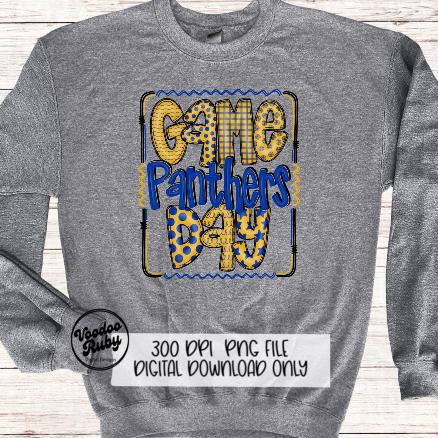 Panthers PNG Design Hand Drawn Digital Download Sublimation Game Day PNG Blue Gold Panthers Game Day Doodle Letters Football DTF Printable