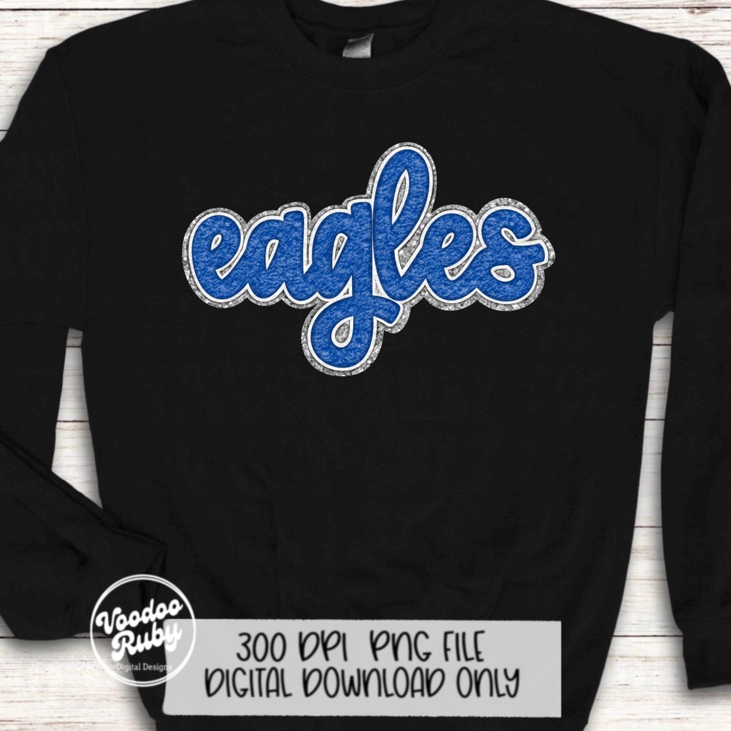 Eagles PNG Hand Drawn Digital Download Faux Chenille Blue White Eagles png DTF Printable Clip Art Faux Applique Eagles Football Design