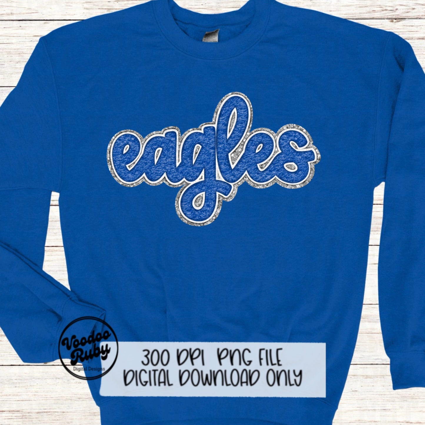 Eagles PNG Hand Drawn Digital Download Faux Chenille Blue White Eagles png DTF Printable Clip Art Faux Applique Eagles Football Design