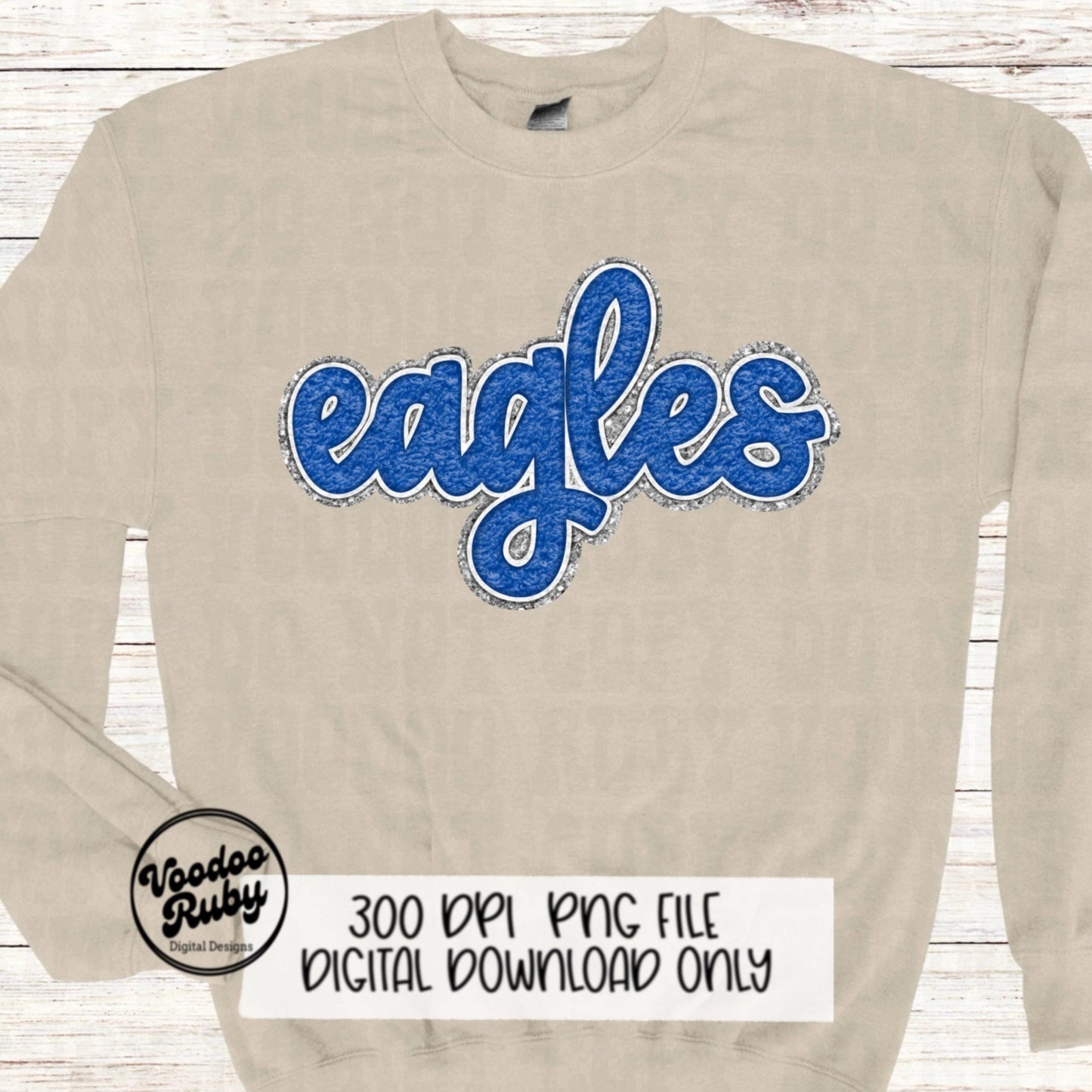 Eagles PNG Hand Drawn Digital Download Faux Chenille Blue White Eagles png DTF Printable Clip Art Faux Applique Eagles Football Design