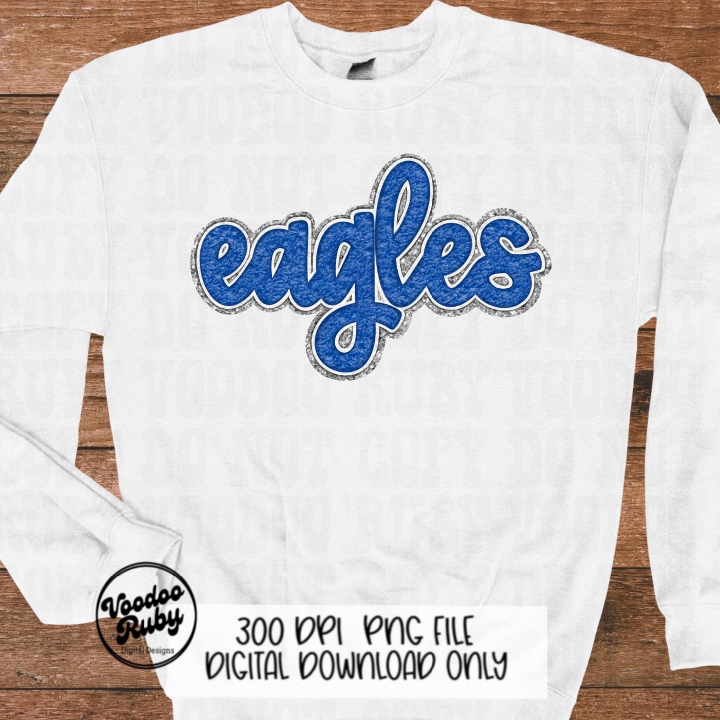 Eagles PNG Hand Drawn Digital Download Faux Chenille Blue White Eagles png DTF Printable Clip Art Faux Applique Eagles Football Design