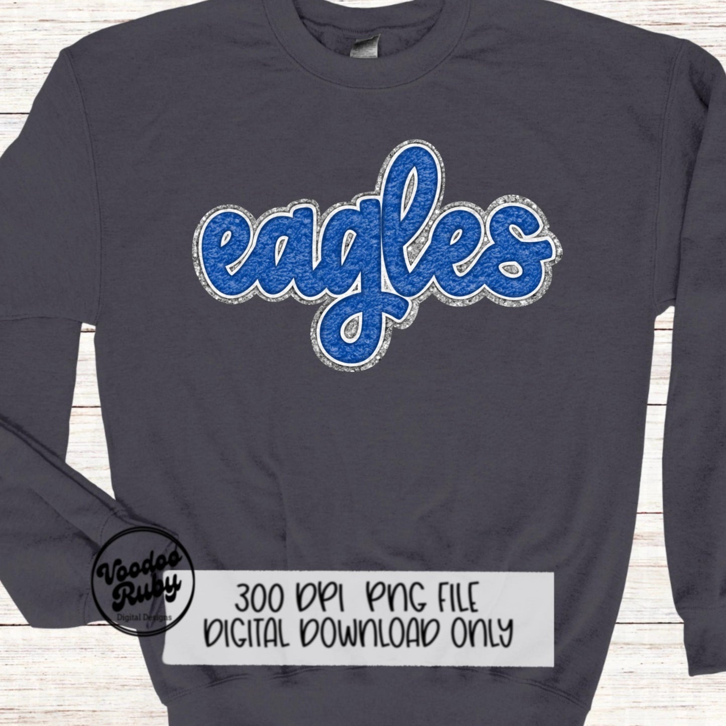 Eagles PNG Hand Drawn Digital Download Faux Chenille Blue White Eagles png DTF Printable Clip Art Faux Applique Eagles Football Design