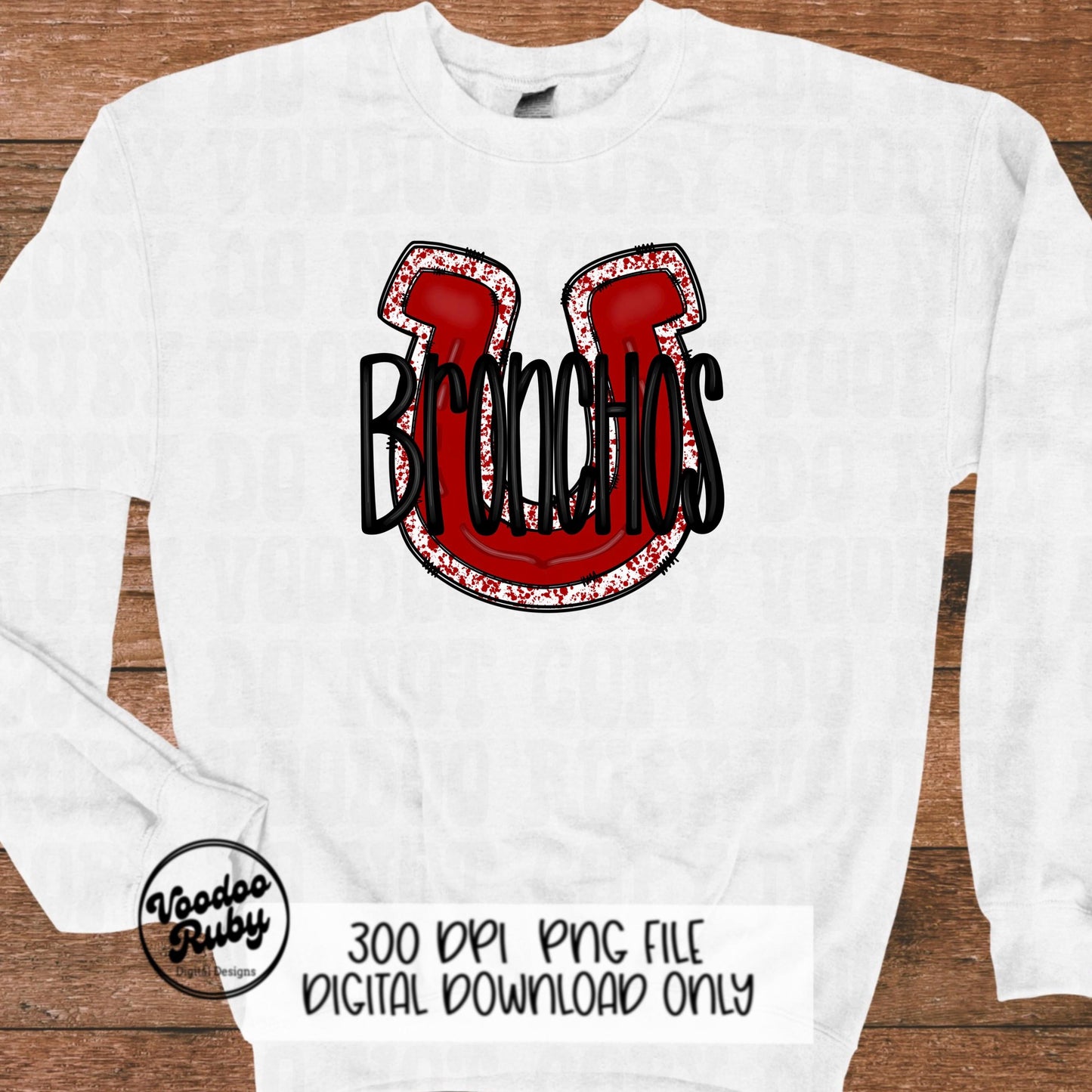 Bronchos PNG Design Sublimation Hand Drawn Digital Download Football PNG Red Bronchos Football DTF Printable