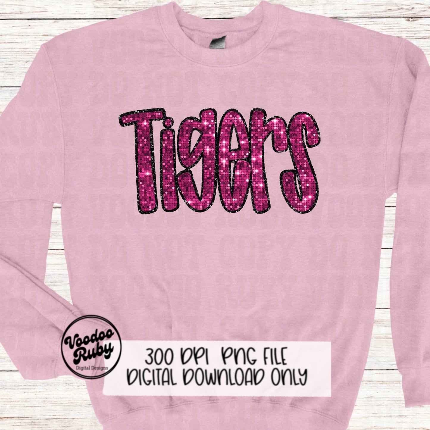 Pink Tigers PNG Sequin Design Sublimation Hand Drawn Digital Download Faux Sequins Patch PNG Printable Appliqué Tigers Football DTF October