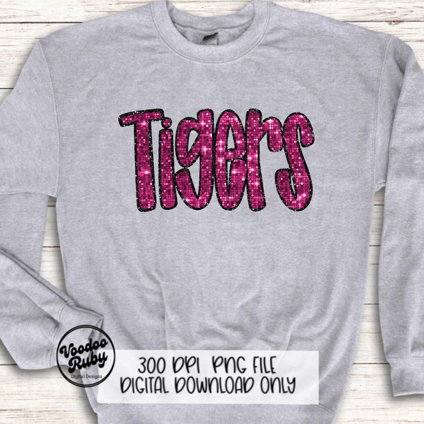 Pink Tigers PNG Sequin Design Sublimation Hand Drawn Digital Download Faux Sequins Patch PNG Printable Appliqué Tigers Football DTF October