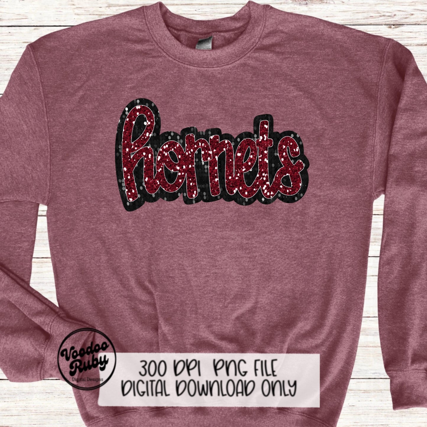 Hornets PNG Design Sequins Glitter Hand Drawn Digital Download Faux Sequins Patch PNG Printable Faux Appliqué Hornets Football DTF