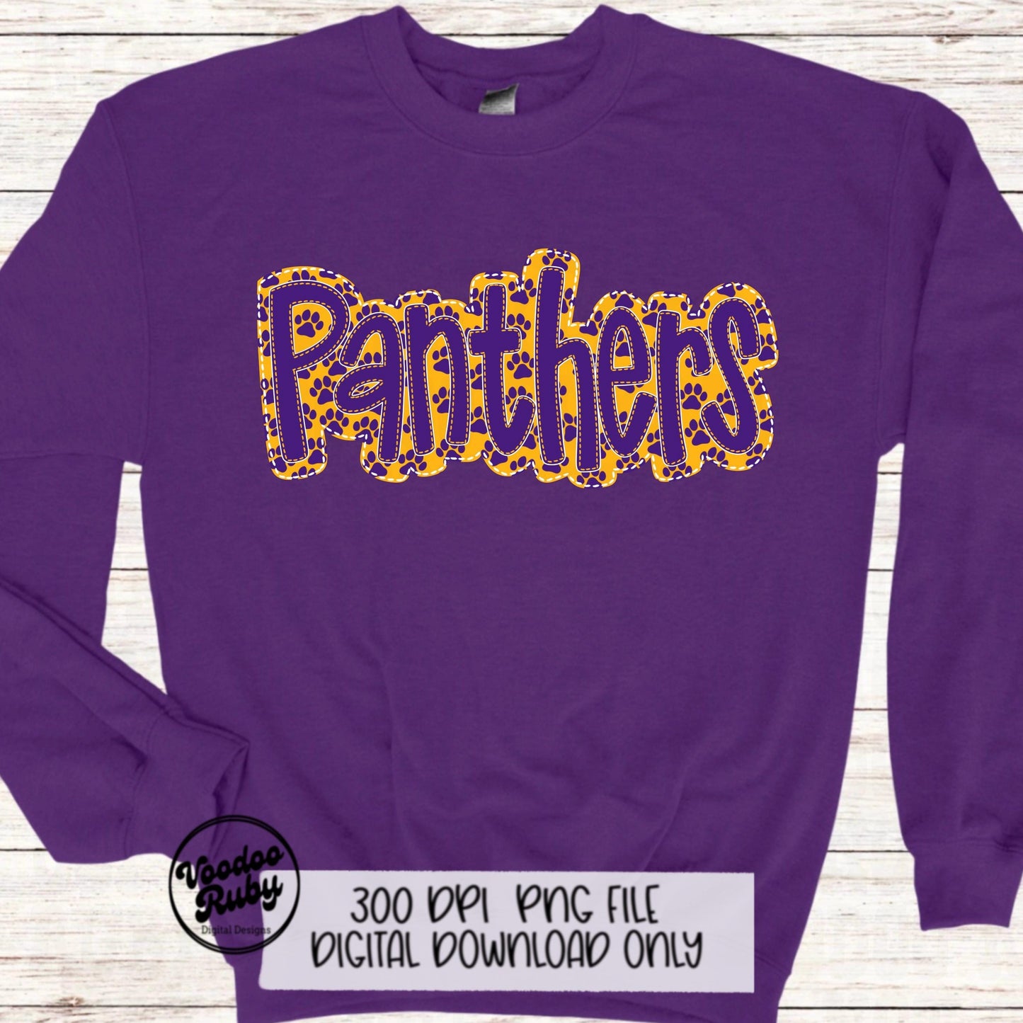 Panthers PNG Design Embroidery Faux Applique Hand Drawn Digital Download Sublimation Panthers DTF Printable Mascot Football