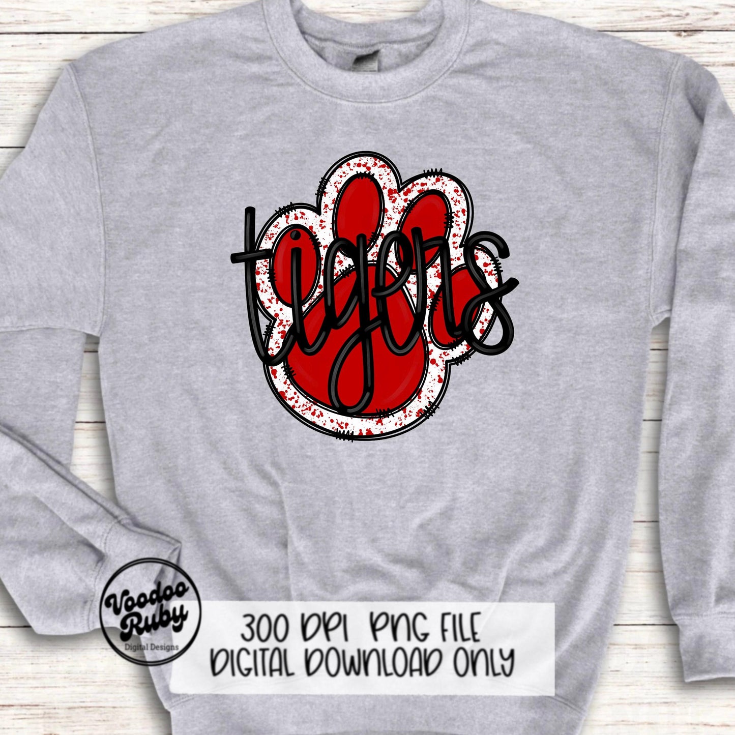 Tigers PNG Design Sublimation Hand Drawn Digital Download Football PNG Red Tigers Paw Print Tigers Football DTF Printable