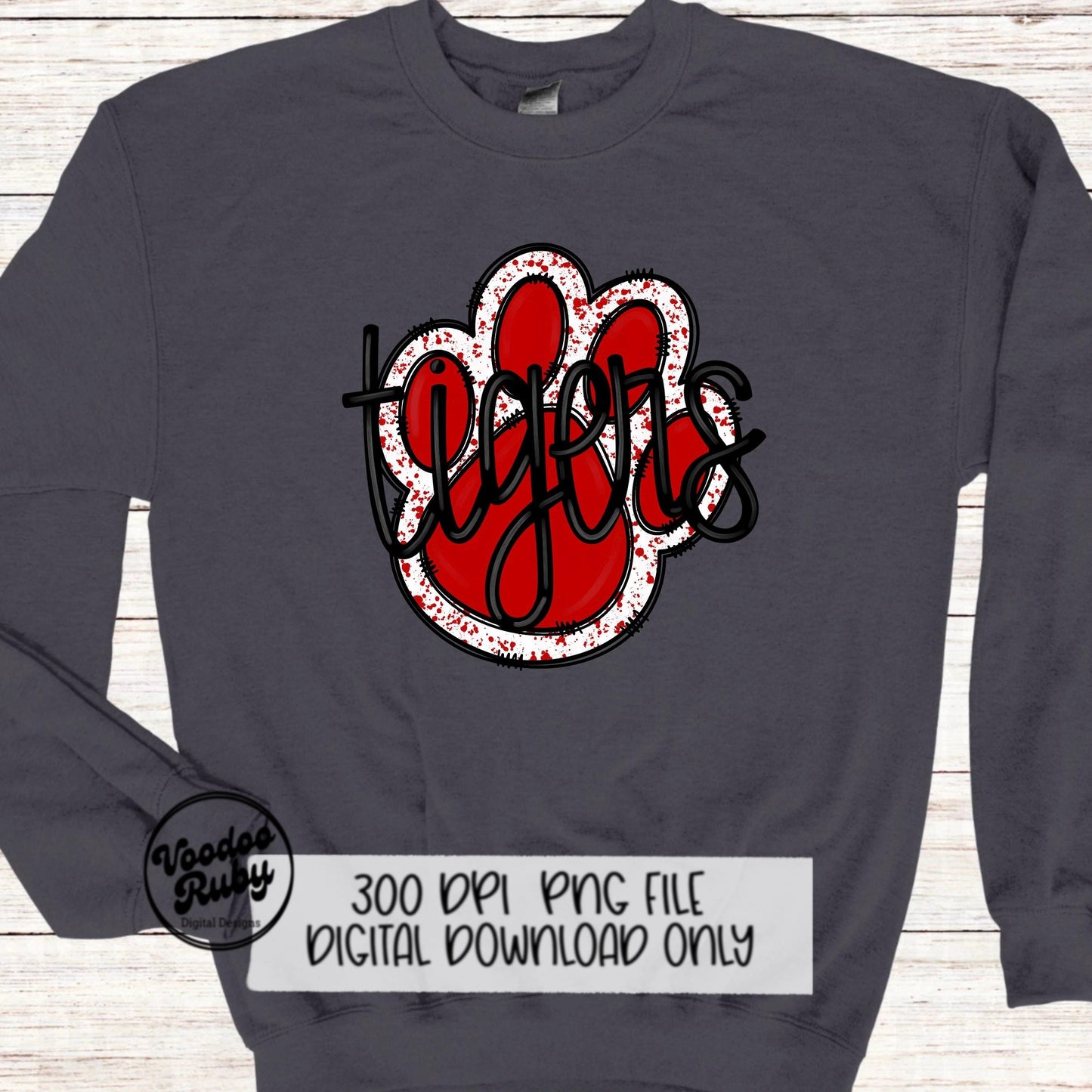 Tigers PNG Design Sublimation Hand Drawn Digital Download Football PNG Red Tigers Paw Print Tigers Football DTF Printable