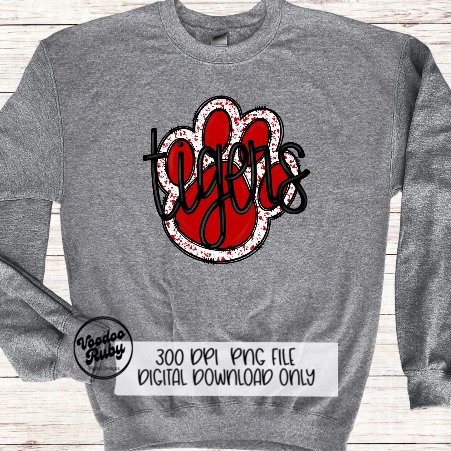 Tigers PNG Design Sublimation Hand Drawn Digital Download Football PNG Red Tigers Paw Print Tigers Football DTF Printable