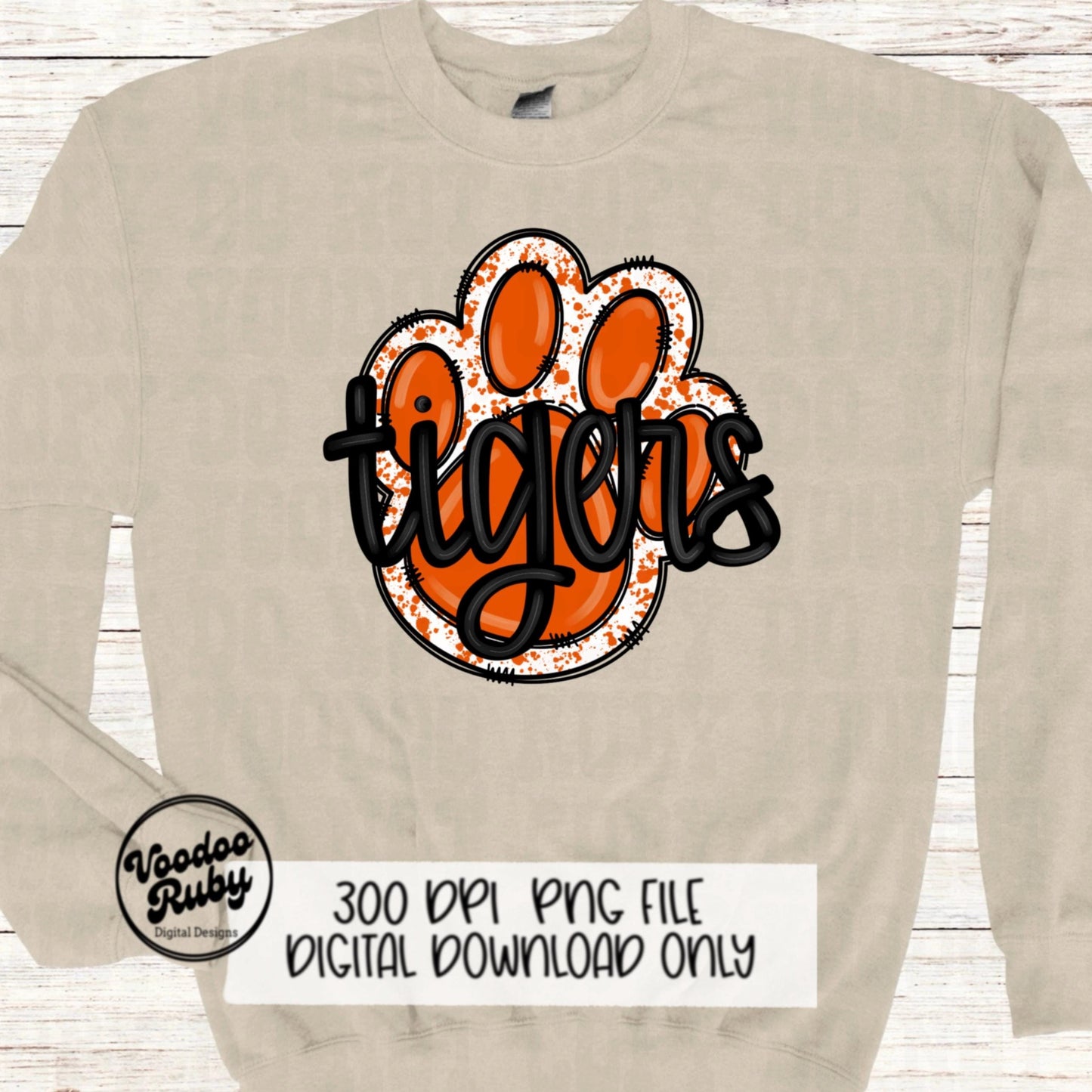 Tigers PNG Design Hand Drawn Digital Download Sublimation Football PNG Paw Print Design Orange Tigers Clip Art Football DTF Printable