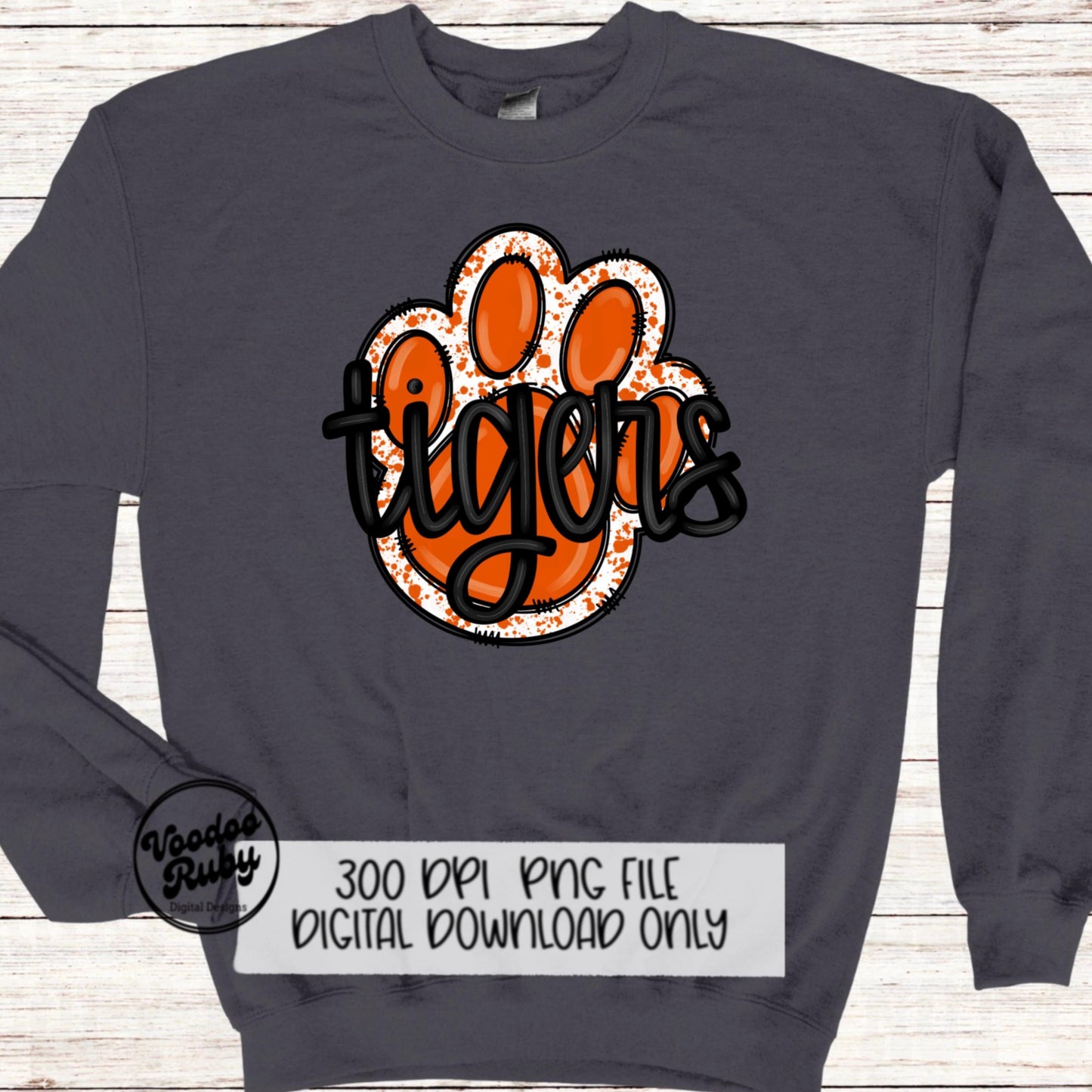 Tigers PNG Design Hand Drawn Digital Download Sublimation Football PNG Paw Print Design Orange Tigers Clip Art Football DTF Printable
