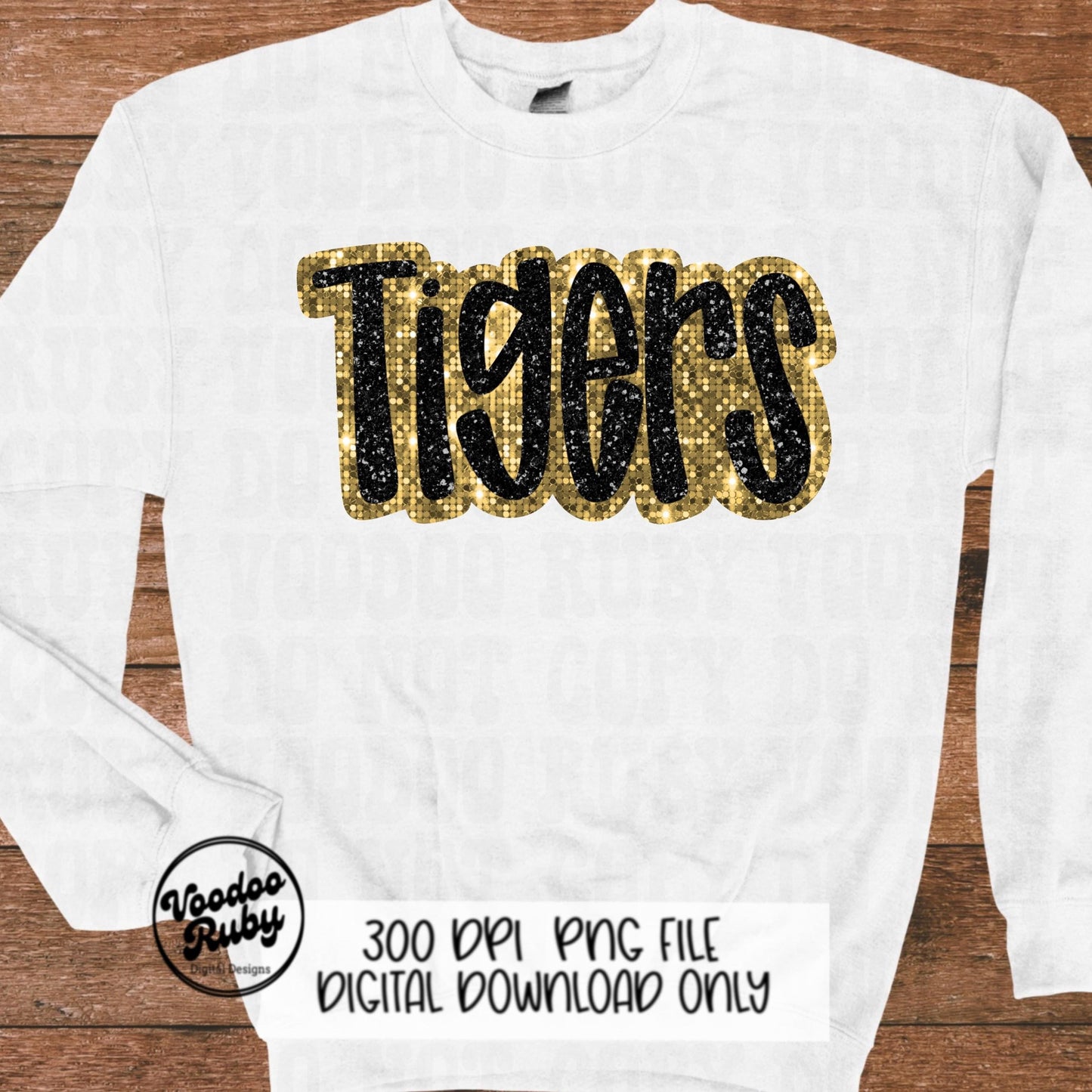 Tigers PNG Design Sequins Sublimation Hand Drawn Digital Download Faux Sequins Patch PNG Printable Faux Appliqué Tigers Football DTF