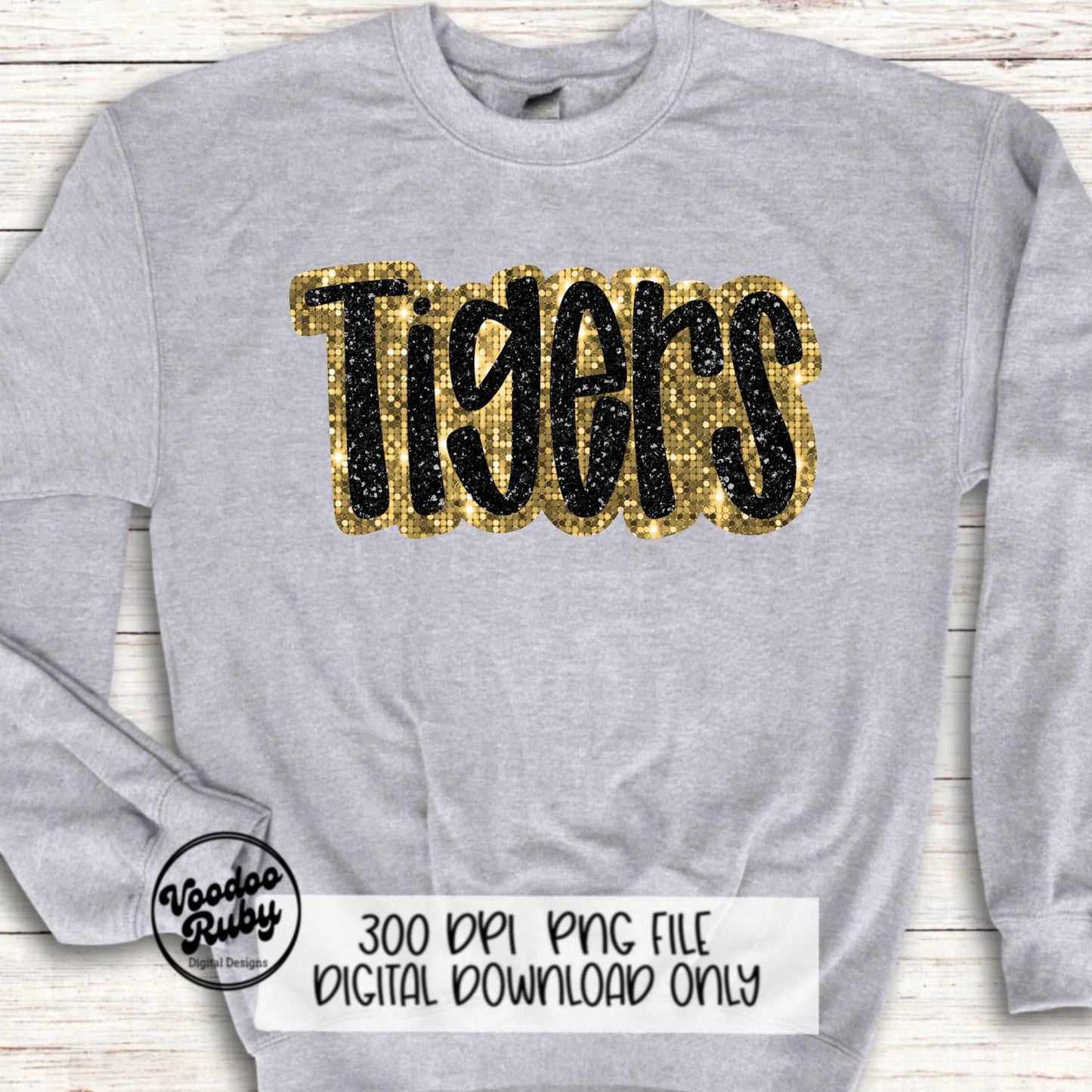 Tigers PNG Design Sequins Sublimation Hand Drawn Digital Download Faux Sequins Patch PNG Printable Faux Appliqué Tigers Football DTF