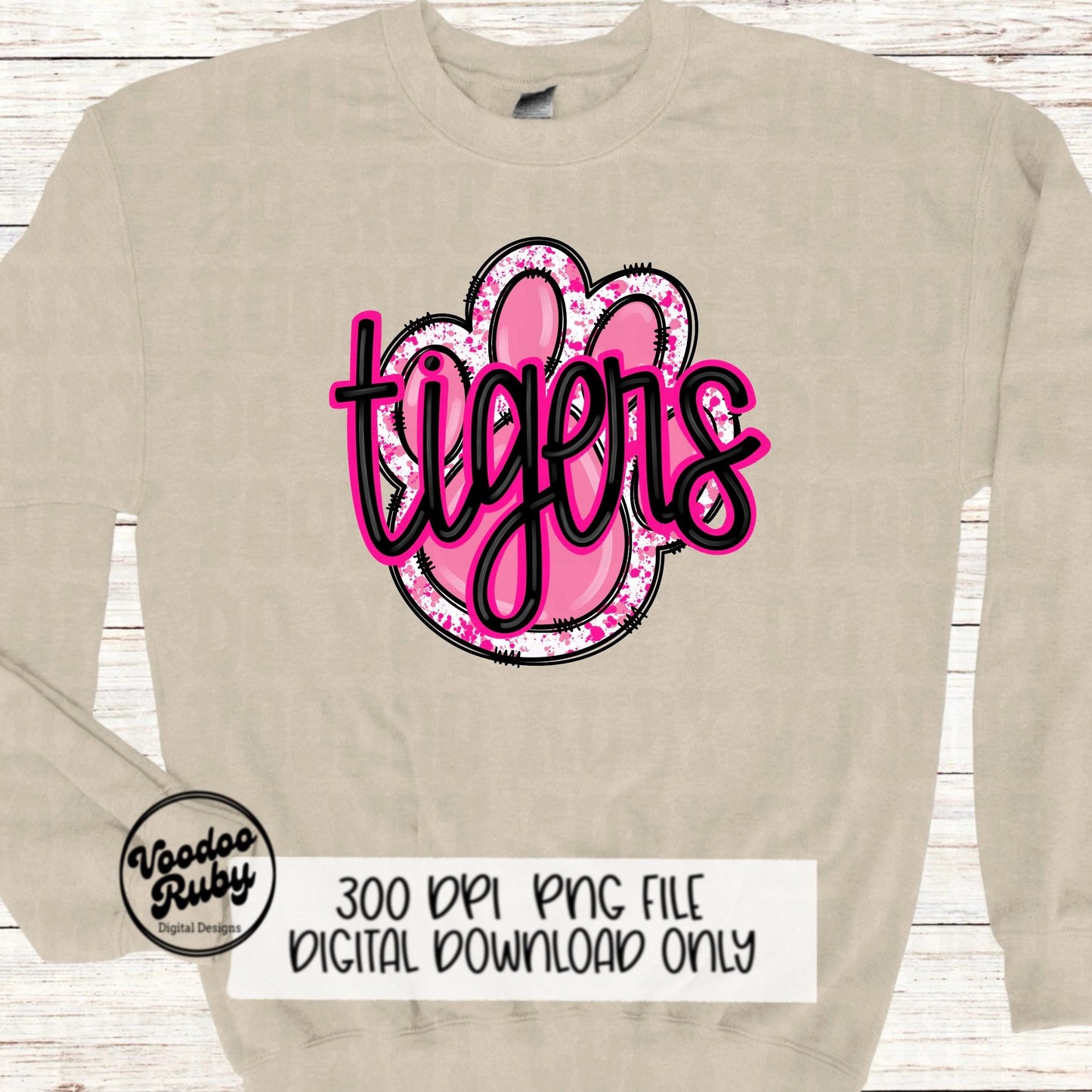 Pink Tigers PNG Design Sublimation Hand Drawn Digital Download Pink Football PNG Pink Paw Pink October Awareness Pink Mascot DTF Printable
