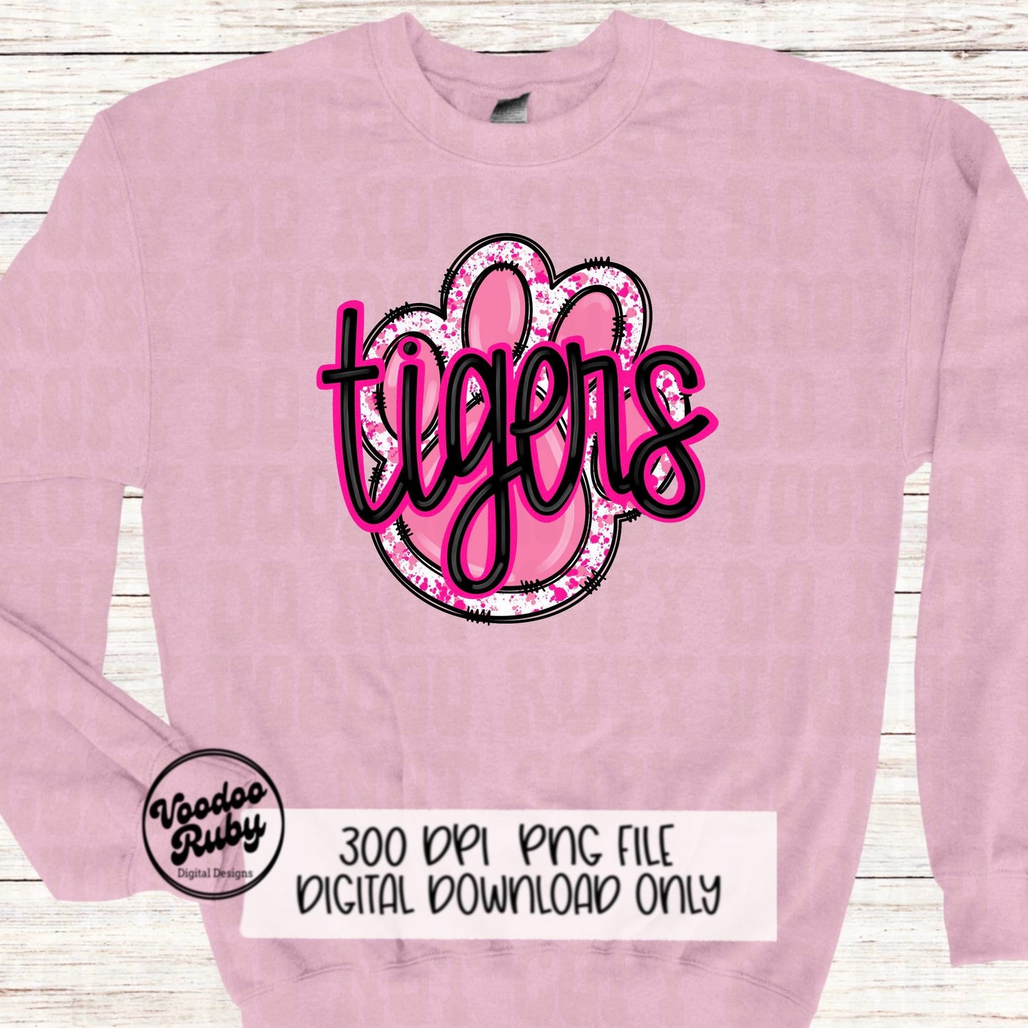 Pink Tigers PNG Design Sublimation Hand Drawn Digital Download Pink Football PNG Pink Paw Pink October Awareness Pink Mascot DTF Printable