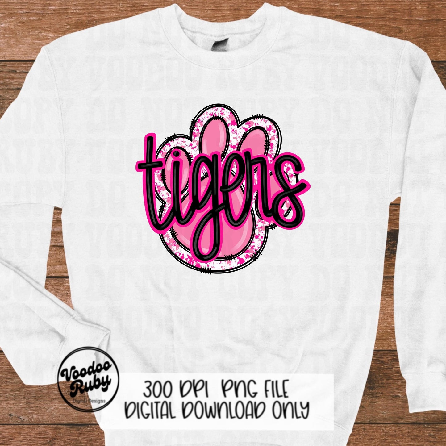 Pink Tigers PNG Design Sublimation Hand Drawn Digital Download Pink Football PNG Pink Paw Pink October Awareness Pink Mascot DTF Printable