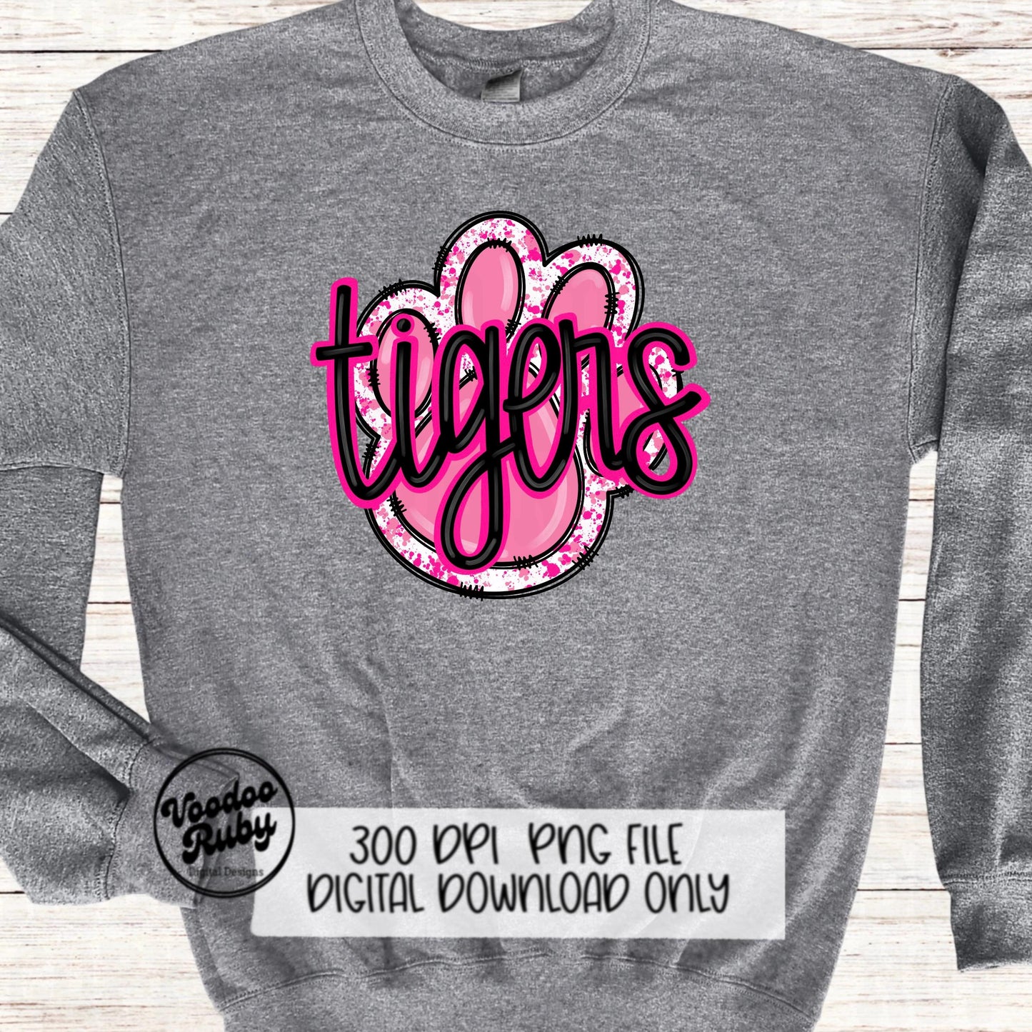 Pink Tigers PNG Design Sublimation Hand Drawn Digital Download Pink Football PNG Pink Paw Pink October Awareness Pink Mascot DTF Printable