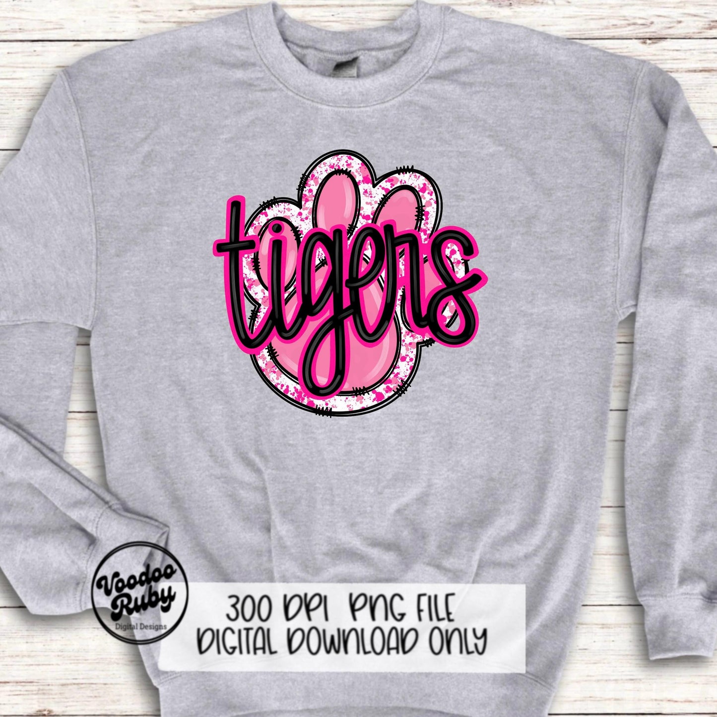 Pink Tigers PNG Design Sublimation Hand Drawn Digital Download Pink Football PNG Pink Paw Pink October Awareness Pink Mascot DTF Printable