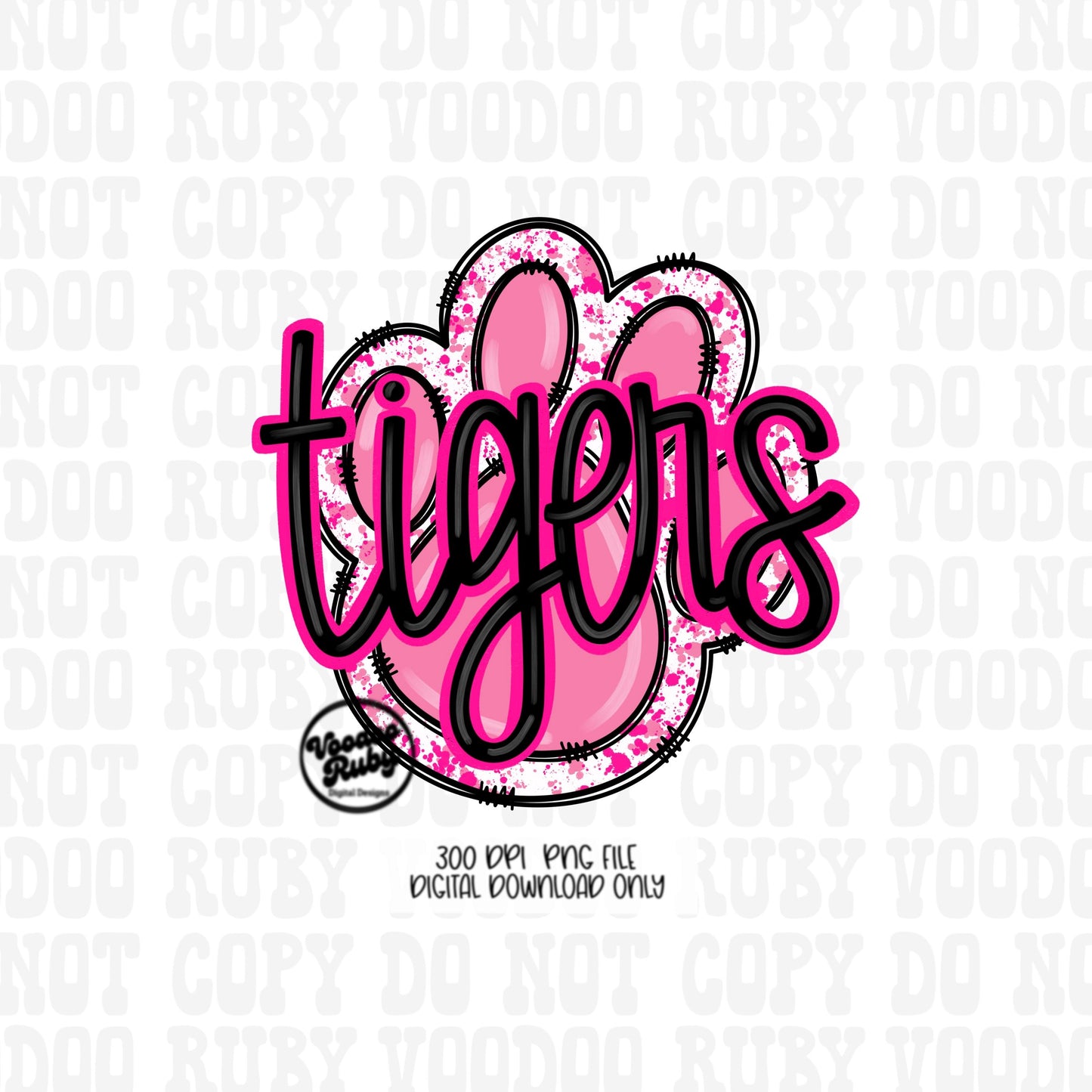 Pink Tigers PNG Design Sublimation Hand Drawn Digital Download Pink Football PNG Pink Paw Pink October Awareness Pink Mascot DTF Printable