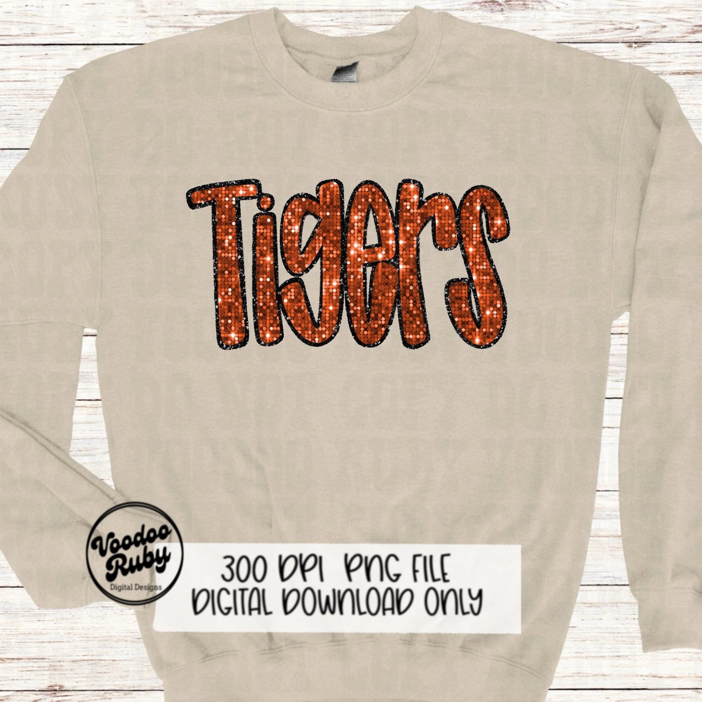 Sequin Tigers PNG Design Sublimation Hand Drawn Digital Download Faux Sequins Patch PNG Orange Tigers Football DTF Printable