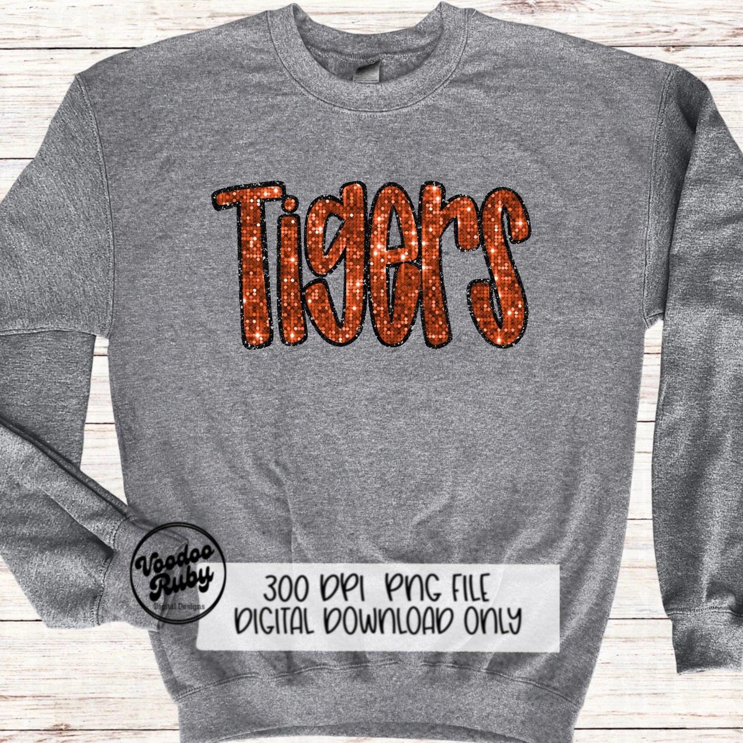 Sequin Tigers PNG Design Sublimation Hand Drawn Digital Download Faux Sequins Patch PNG Orange Tigers Football DTF Printable