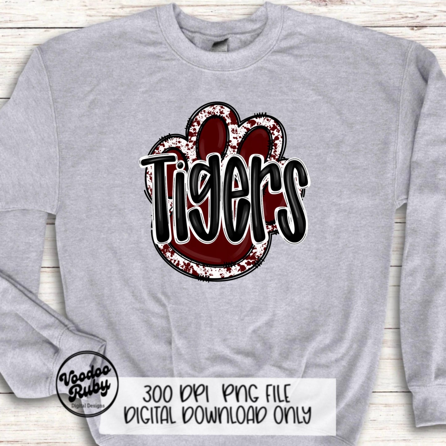 Tigers PNG Design Sublimation Hand Drawn Digital Download Football PNG Paw Maroon Tigers Football Mascot DTF Printable