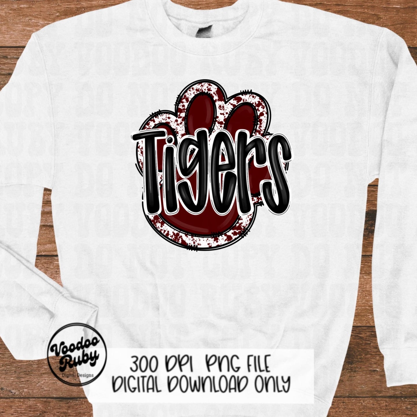 Tigers PNG Design Sublimation Hand Drawn Digital Download Football PNG Paw Maroon Tigers Football Mascot DTF Printable