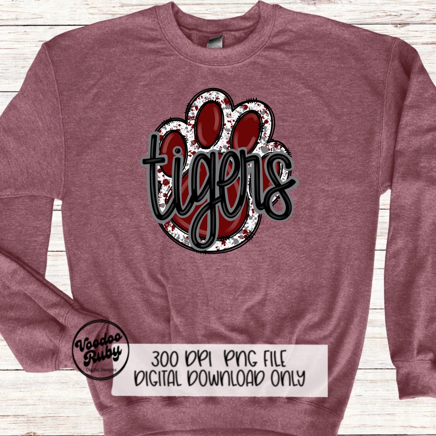 Tigers PNG Design Sublimation Hand Drawn Digital Download Football PNG Paw Maroon Tigers Football DTF Printable