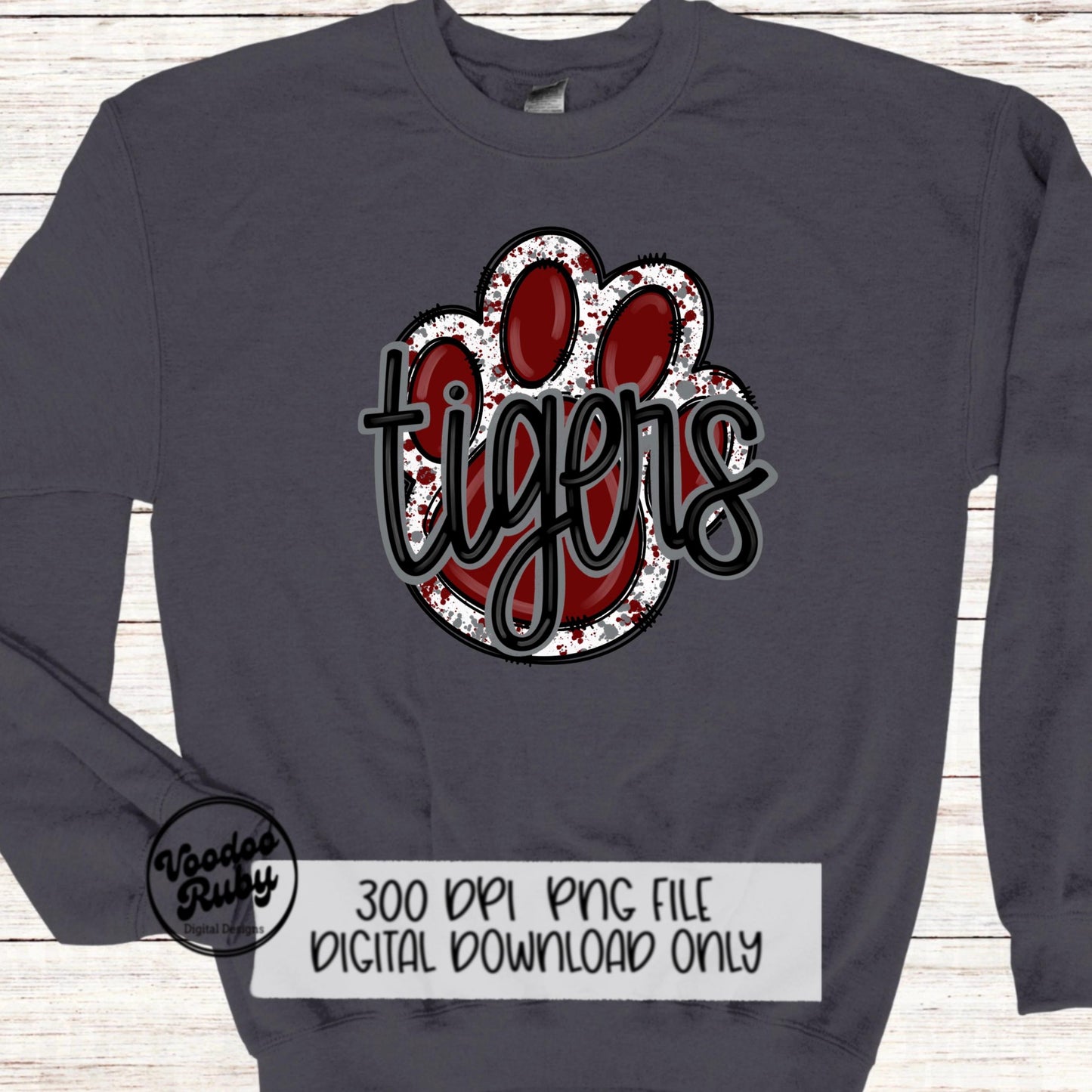 Tigers PNG Design Sublimation Hand Drawn Digital Download Football PNG Paw Maroon Tigers Football DTF Printable