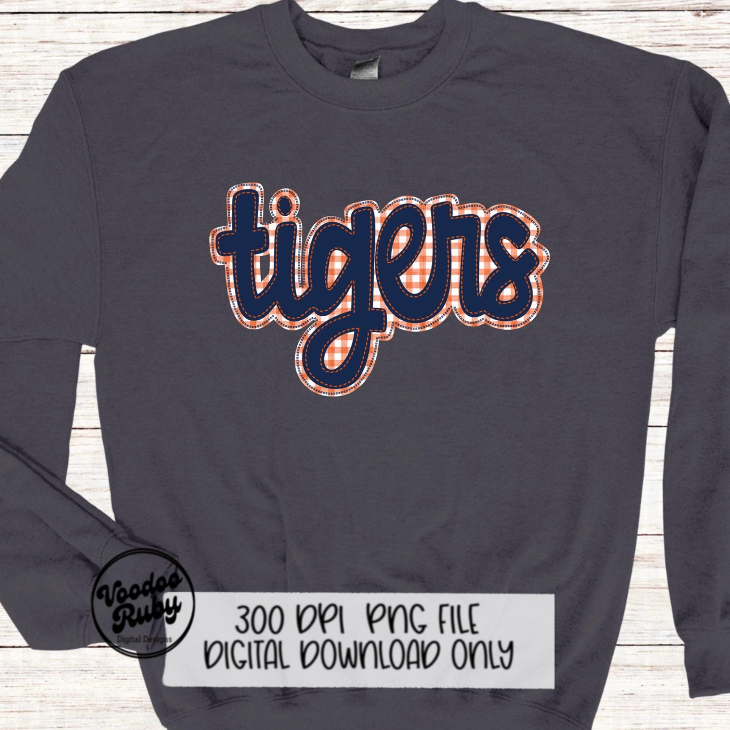 Tigers PNG Design Blue Orange Hand Drawn Digital Download Embroidery PNG Faux Applique Tigers Football png DTF Printable Clip Art Mascot