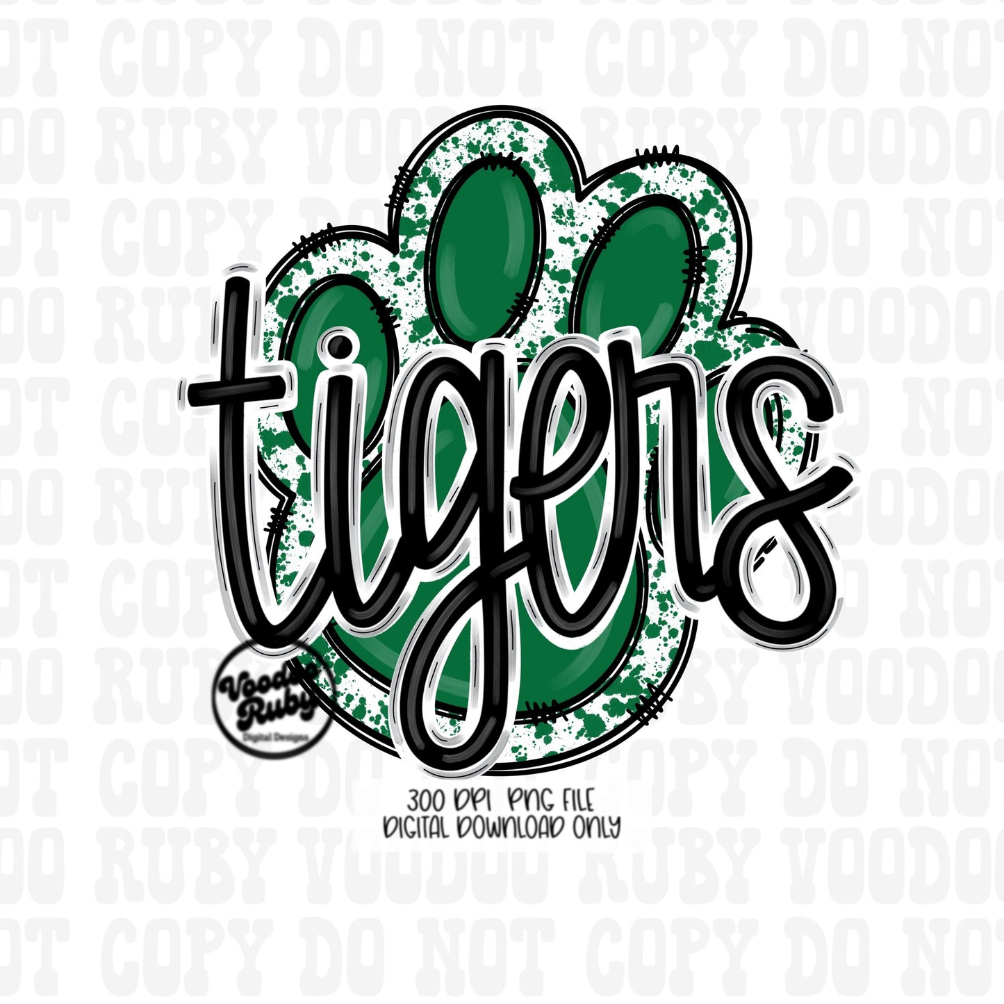 Tigers PNG Design Sublimation Hand Drawn Digital Download Football PNG Paw Green Tigers Football DTF Printable