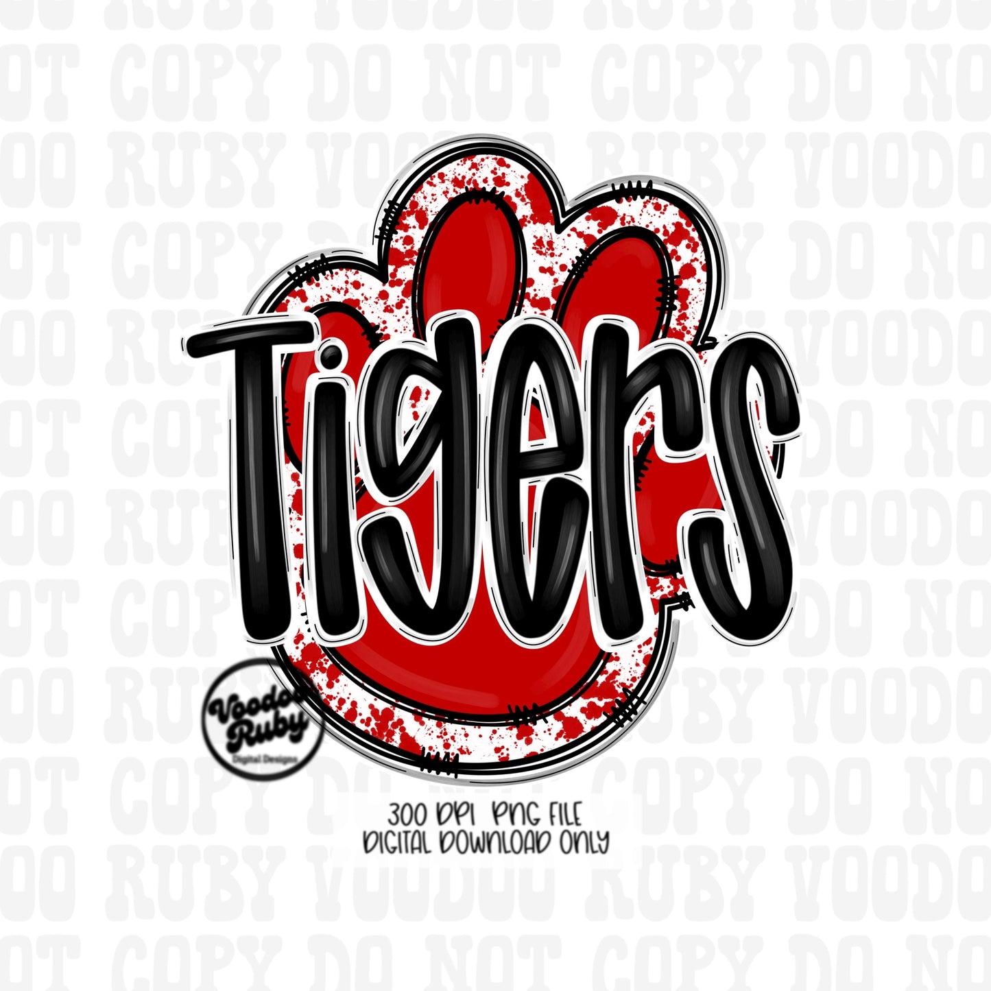 Tigers PNG Design Sublimation Hand Drawn Digital Download Football PNG Paw Red White Tigers Football Mascot DTF Printable