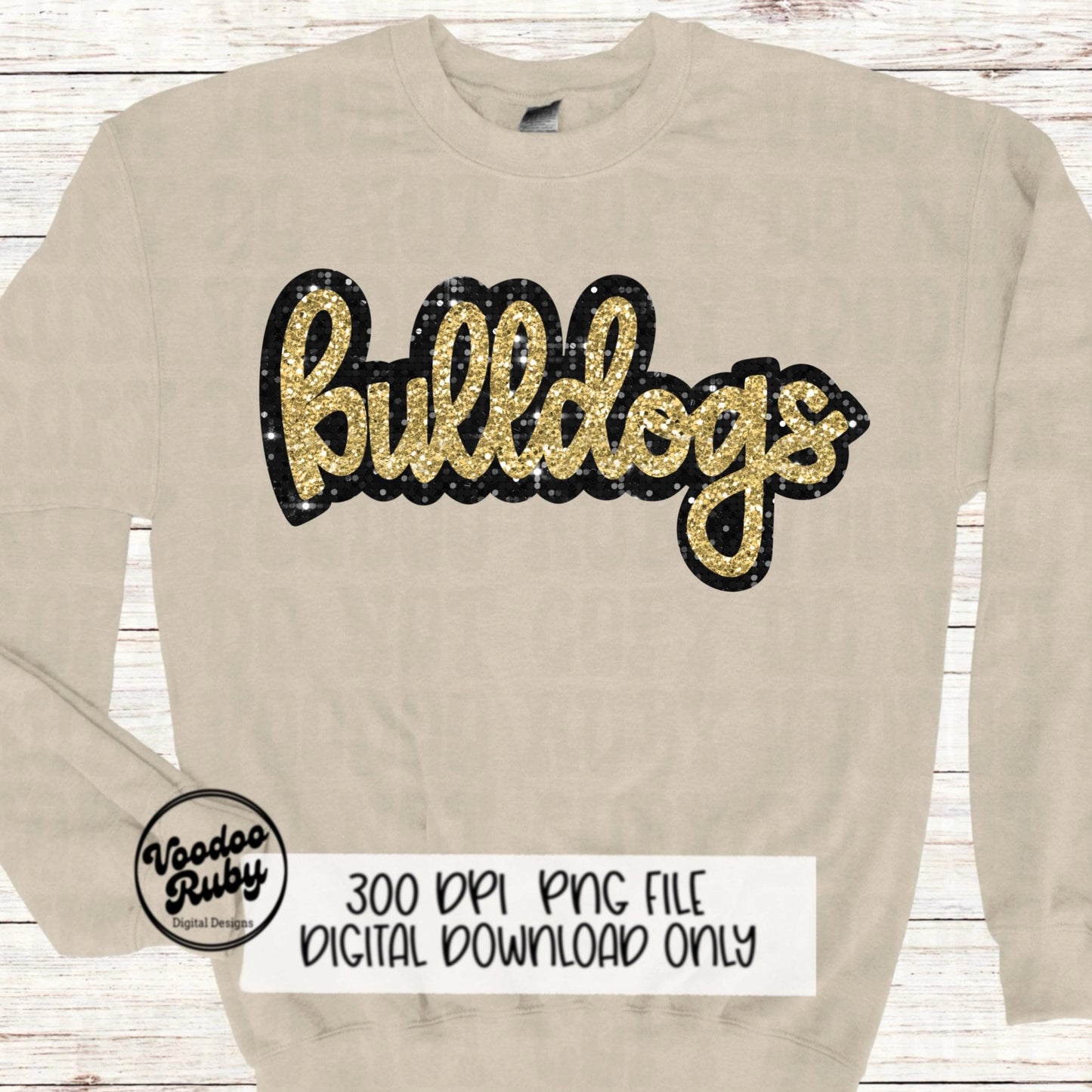 Glitter Bulldogs PNG Design Sublimation Sequins Hand Drawn Digital Download Faux Sequins Patch PNG Black and Gold Bulldogs Football DTF