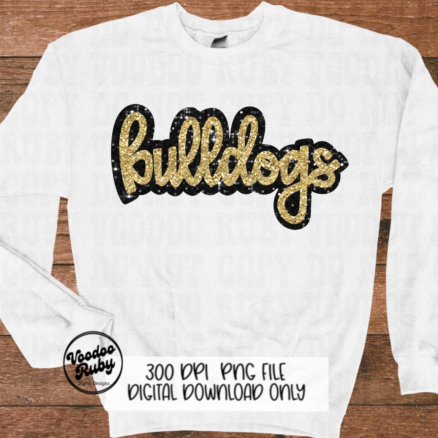 Glitter Bulldogs PNG Design Sublimation Sequins Hand Drawn Digital Download Faux Sequins Patch PNG Black and Gold Bulldogs Football DTF