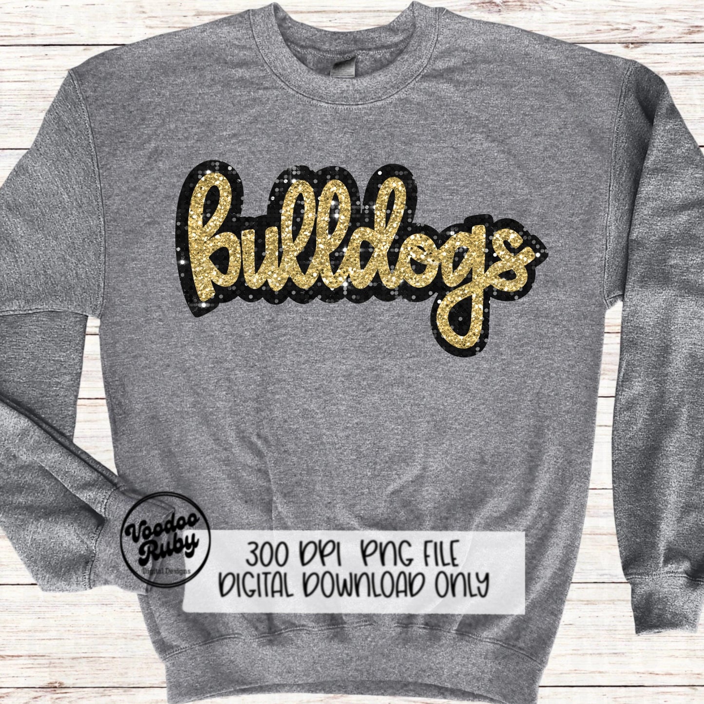 Glitter Bulldogs PNG Design Sublimation Sequins Hand Drawn Digital Download Faux Sequins Patch PNG Black and Gold Bulldogs Football DTF