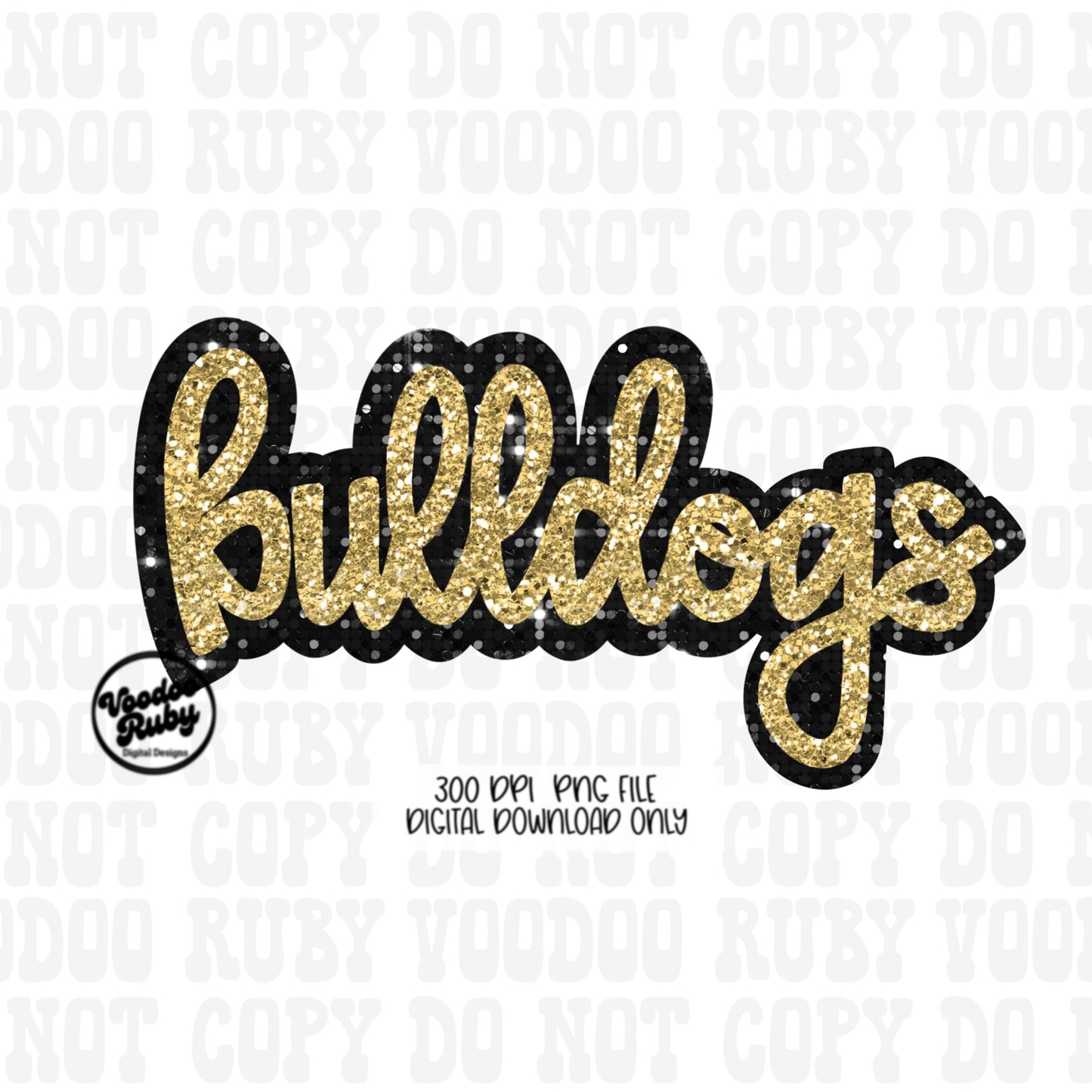 Glitter Bulldogs PNG Design Sublimation Sequins Hand Drawn Digital Download Faux Sequins Patch PNG Black and Gold Bulldogs Football DTF