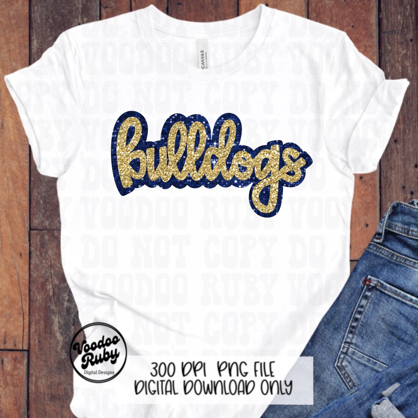 Bulldogs PNG Design Sequin Mascot Faux Appliqué Hand Drawn Digital Download Sublimation Football Sequins Blue Gold Bulldogs DTF Printable