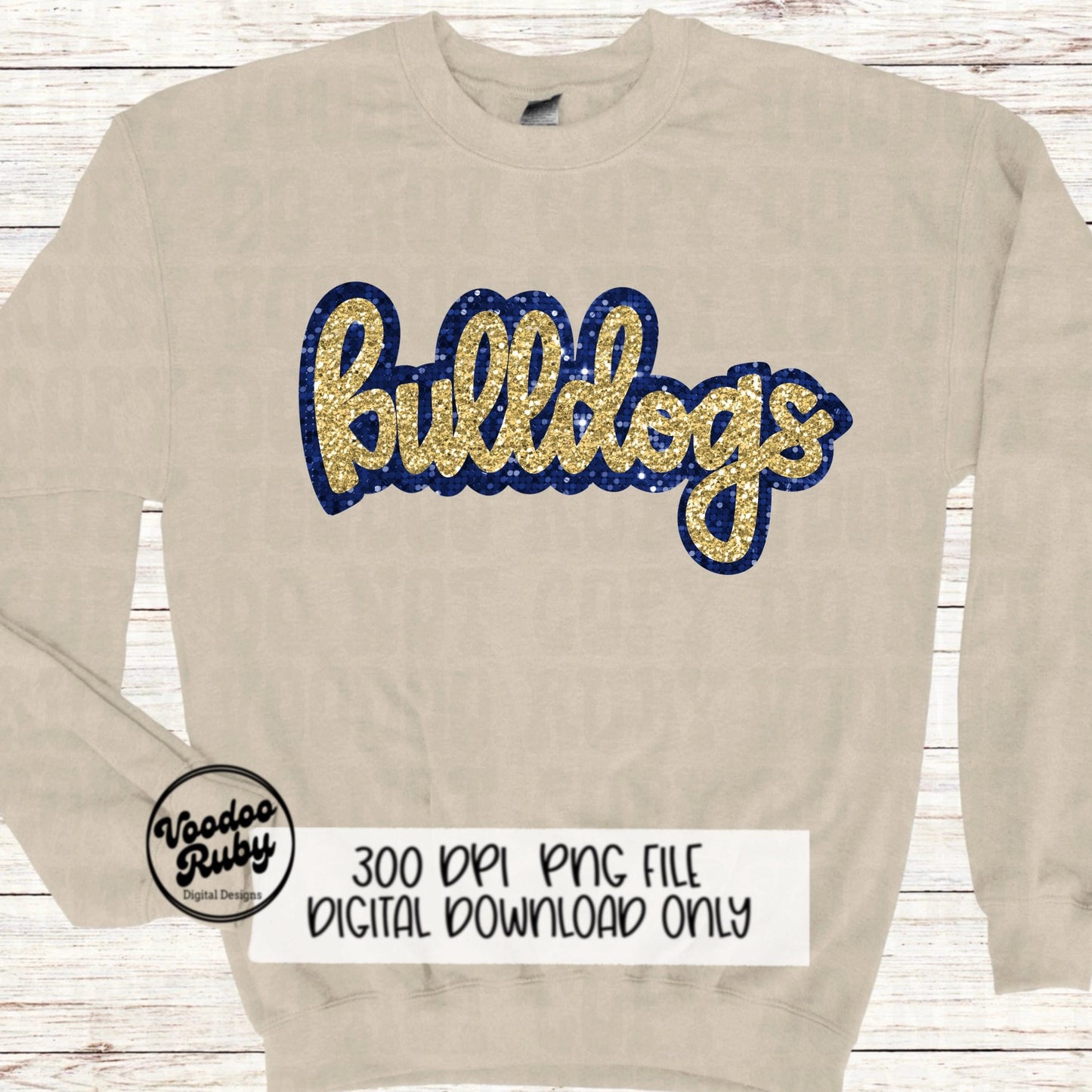 Bulldogs PNG Design Sequin Mascot Faux Appliqué Hand Drawn Digital Download Sublimation Football Sequins Blue Gold Bulldogs DTF Printable