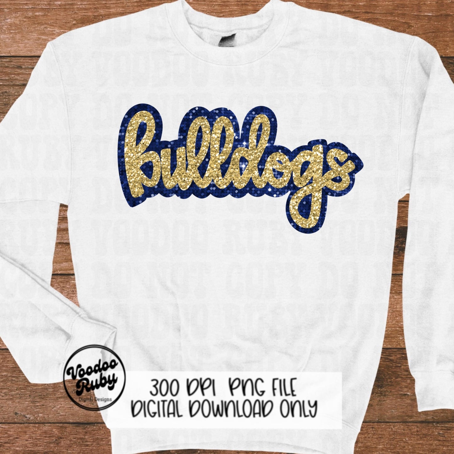 Bulldogs PNG Design Sequin Mascot Faux Appliqué Hand Drawn Digital Download Sublimation Football Sequins Blue Gold Bulldogs DTF Printable