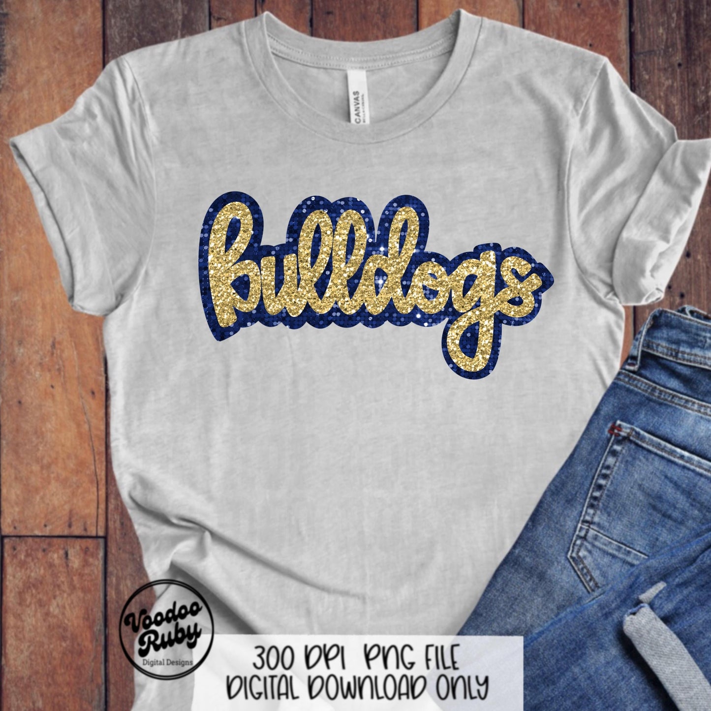 Bulldogs PNG Design Sequin Mascot Faux Appliqué Hand Drawn Digital Download Sublimation Football Sequins Blue Gold Bulldogs DTF Printable