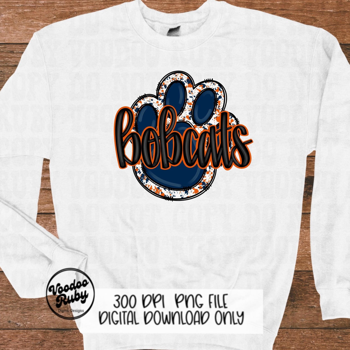 Bobcats PNG Design Blue Orange Bobcats Hand Drawn Digital Download Sublimation Football PNG Bobcats Paw Print Bobcats DTF Printable Clip Art
