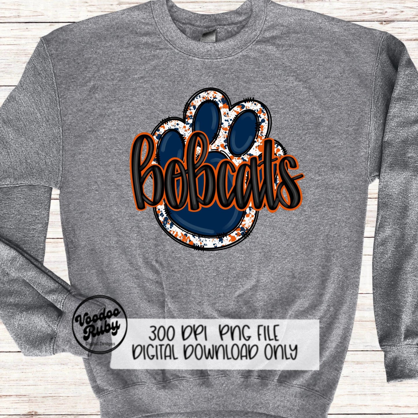 Bobcats PNG Design Blue Orange Bobcats Hand Drawn Digital Download Sublimation Football PNG Bobcats Paw Print Bobcats DTF Printable Clip Art
