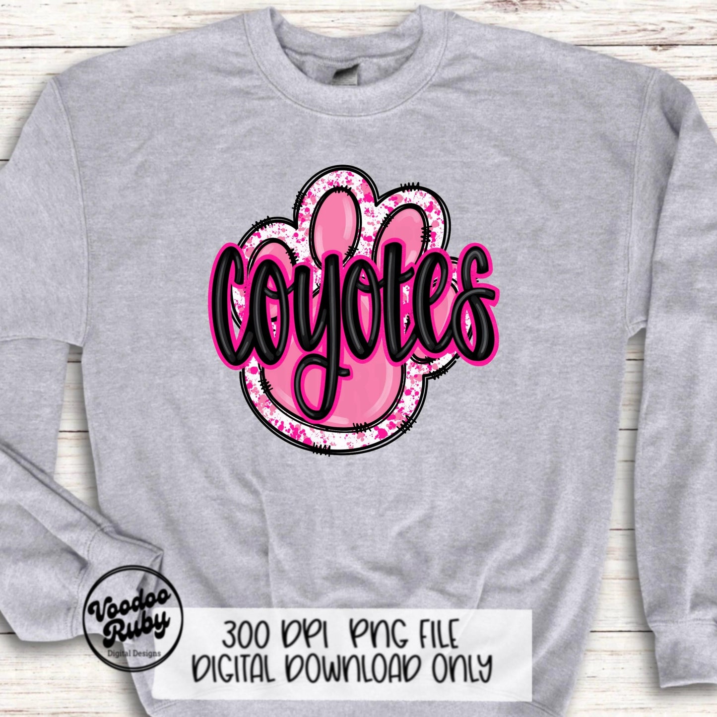 Coyotes PNG Design Sublimation Hand Drawn Digital Download Football PNG Pink Paw Print Coyotes Mascot DTF Printable