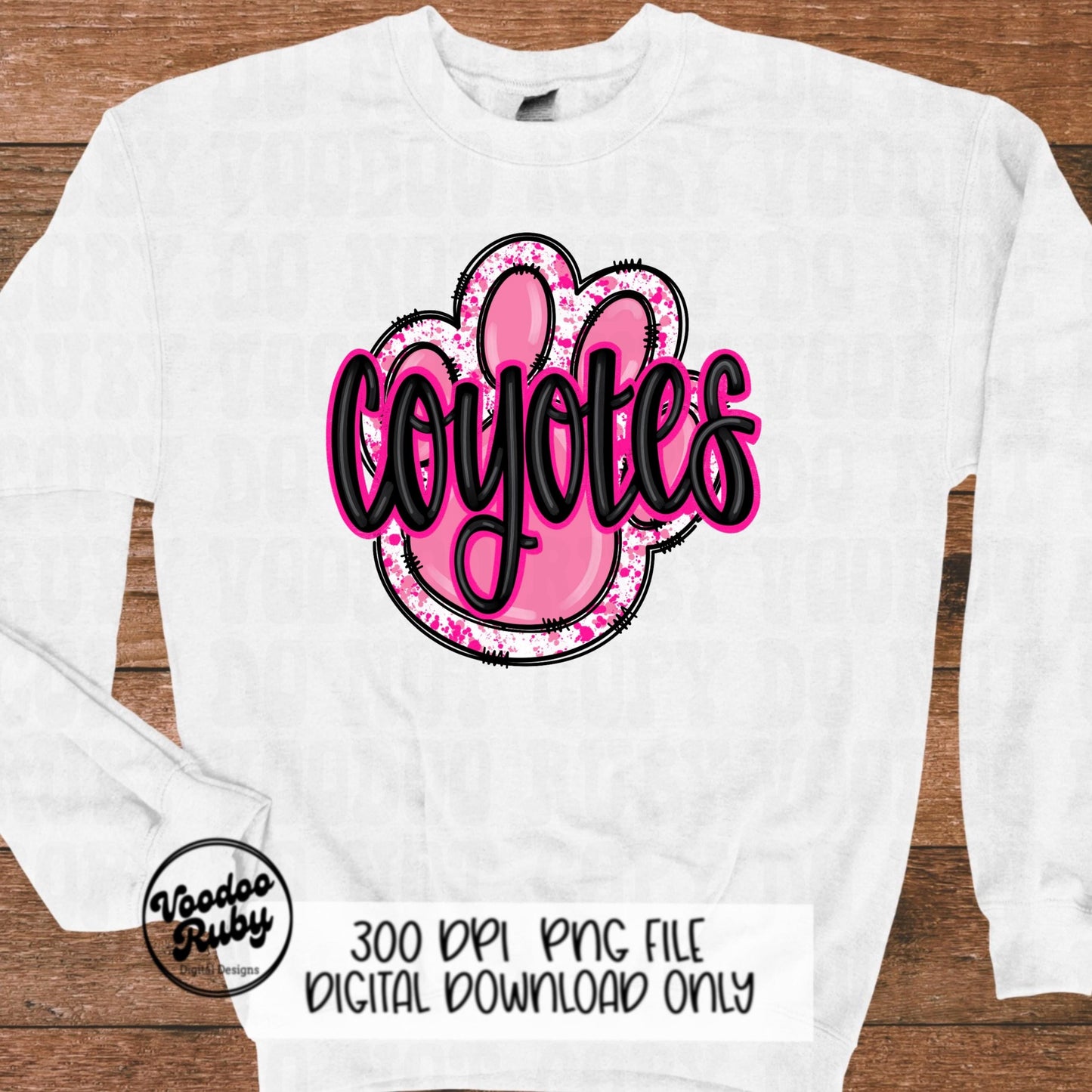 Coyotes PNG Design Sublimation Hand Drawn Digital Download Football PNG Pink Paw Print Coyotes Mascot DTF Printable