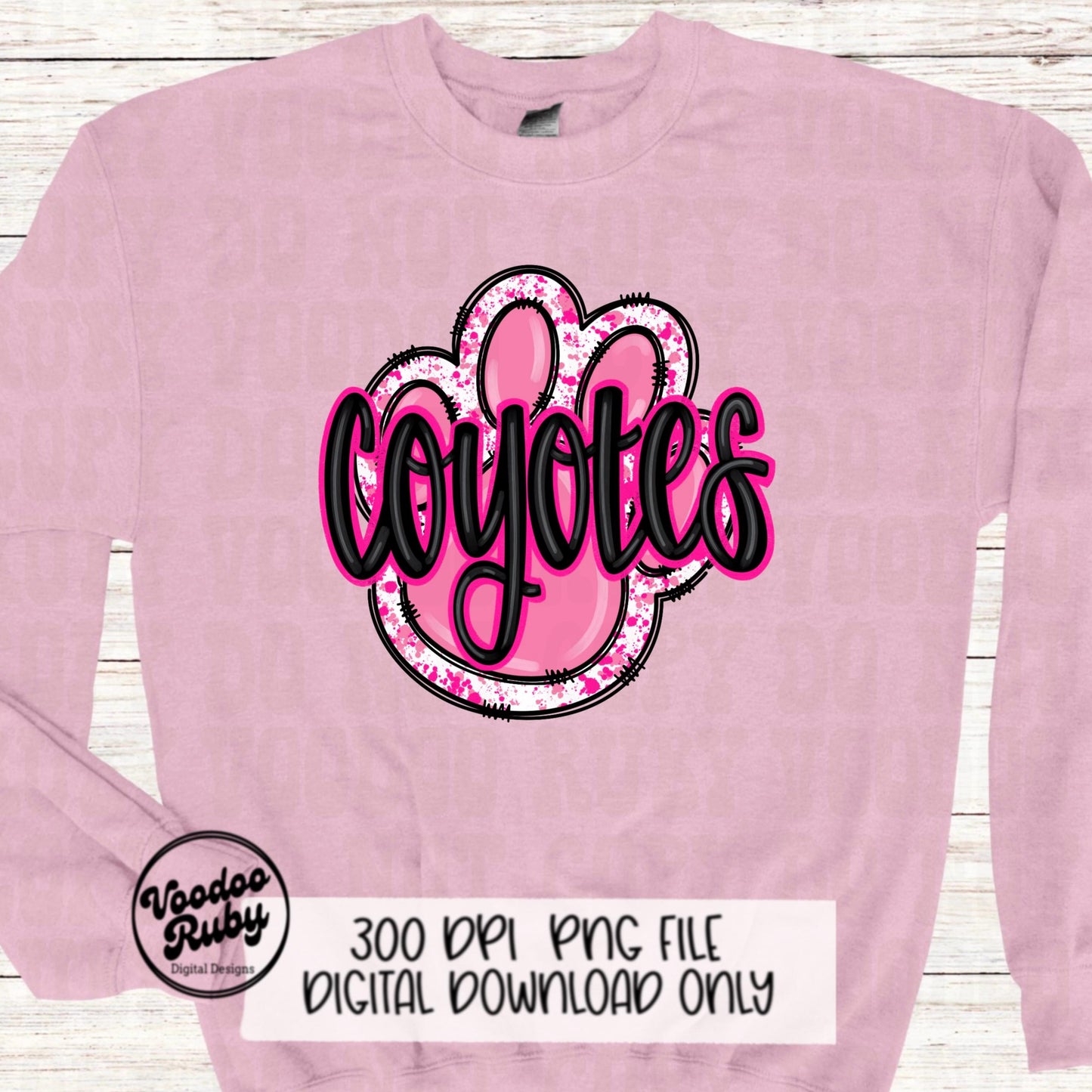 Coyotes PNG Design Sublimation Hand Drawn Digital Download Football PNG Pink Paw Print Coyotes Mascot DTF Printable