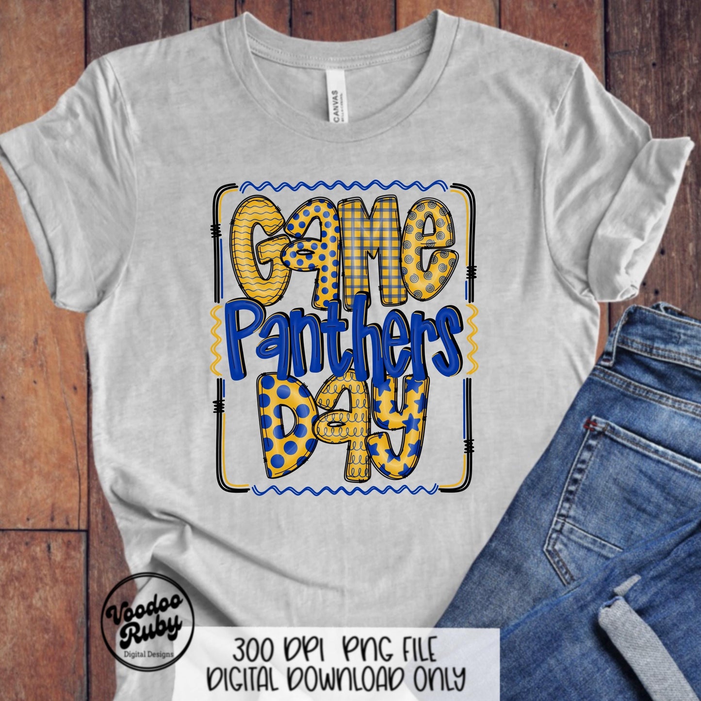 Panthers PNG Design Hand Drawn Digital Download Sublimation Game Day PNG Blue Gold Panthers Game Day Doodle Letters Football DTF Printable